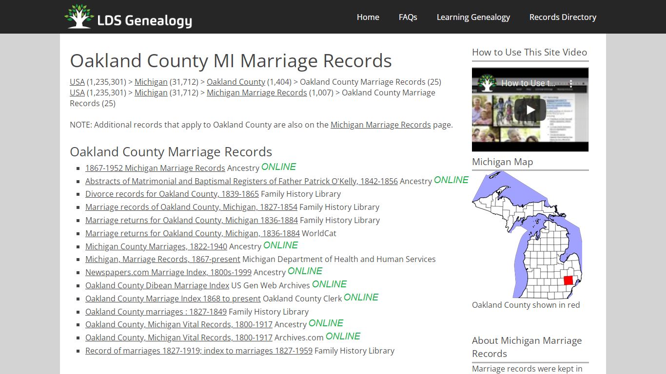 Oakland County MI Marriage Records - ldsgenealogy.com