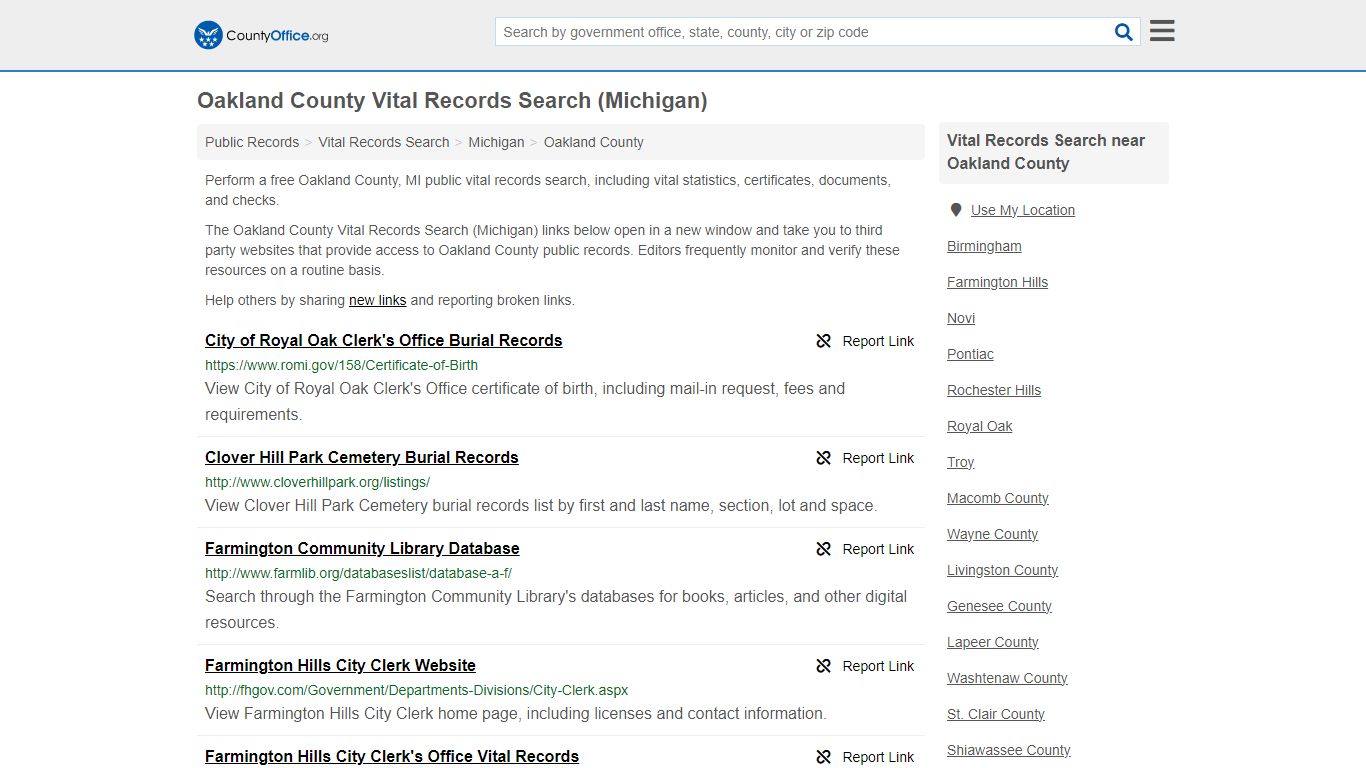 Vital Records Search - Oakland County, MI (Birth, Death, Marriage ...